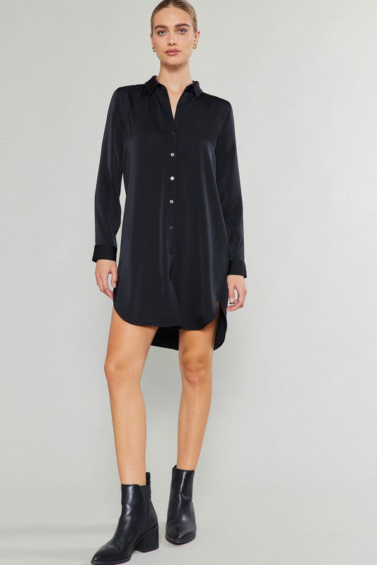 Long Sleeve Button Down Shirt Dress in Black – The South Apparel