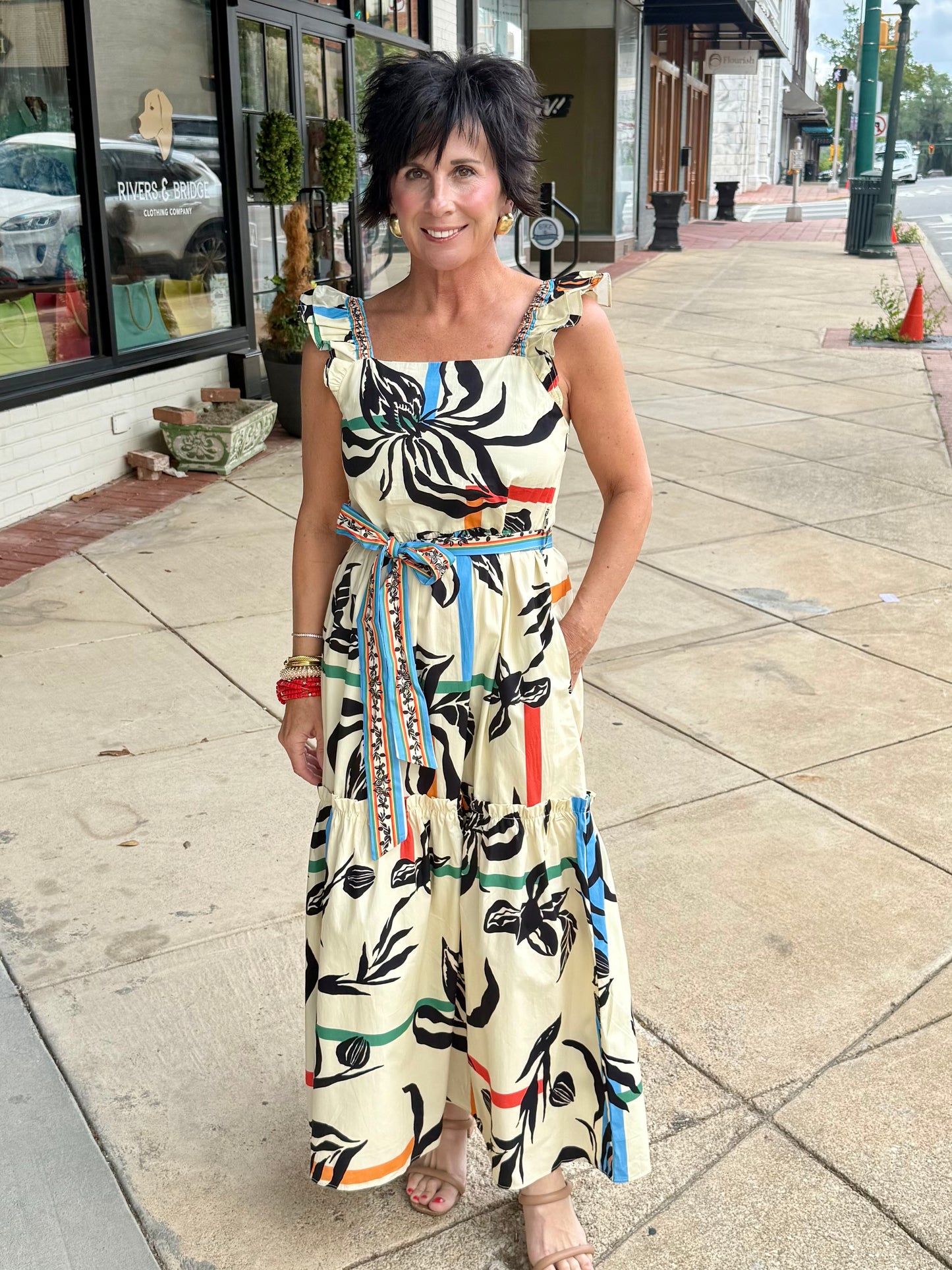 Elsie Dress in Striped Florals