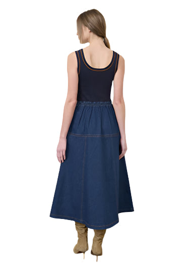 Mixed Media Denim Midi Dress