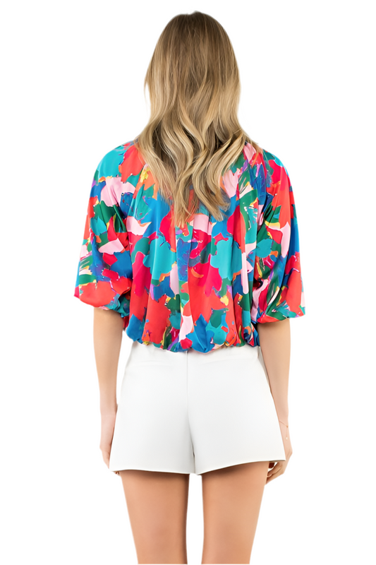 Balloon Sleeve Abstract Top