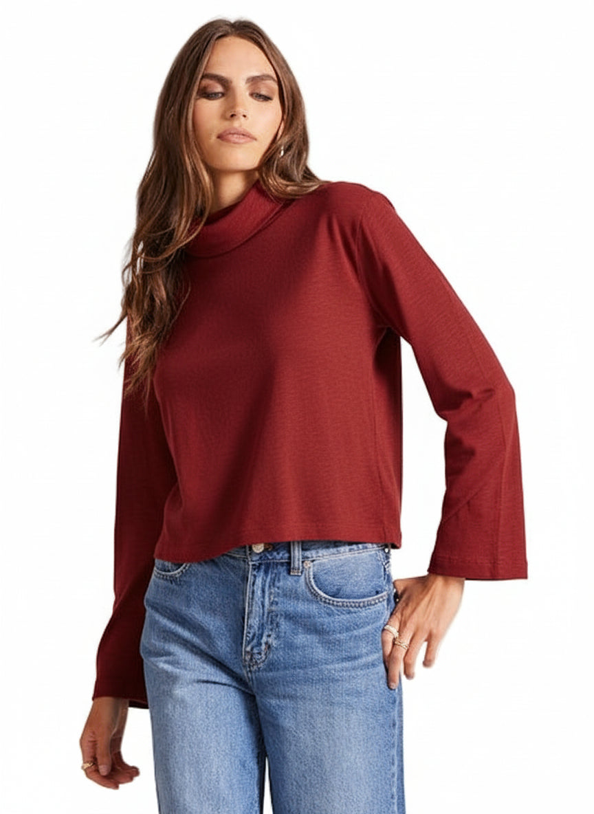 Cropped Long Sleeve Turtleneck in Black Cherry