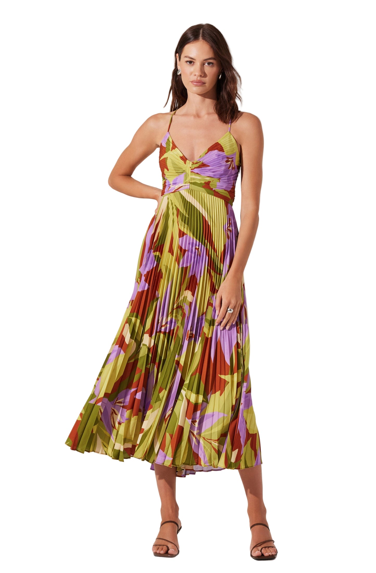 Astr The Label Blythe Dress in Green Rust Floral
