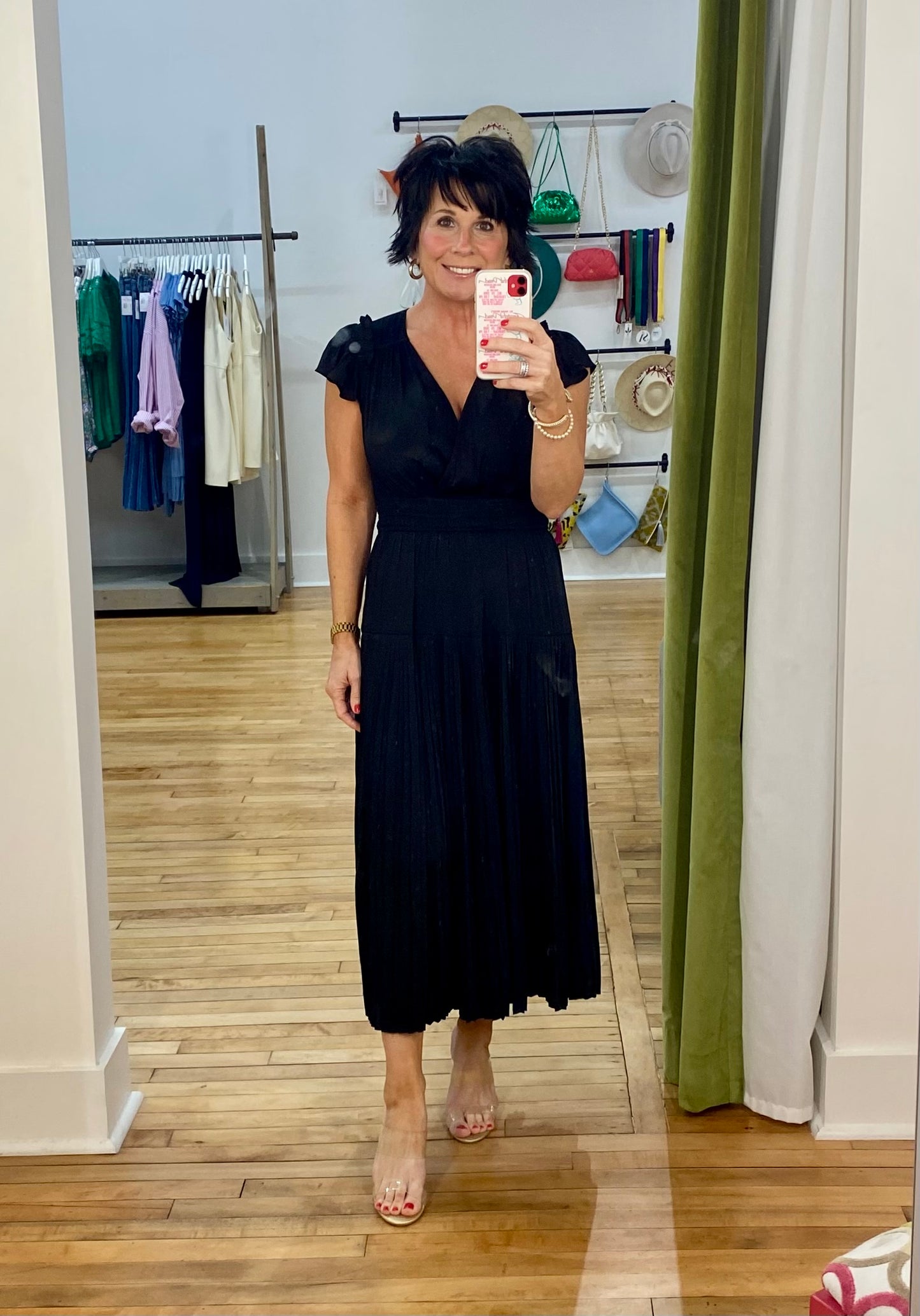 Flutter Sleeve Midi Dress in Black