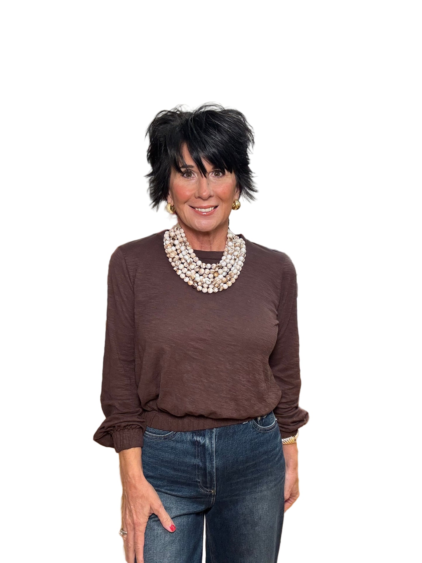 Long Sleeve Elastic Hem Tee