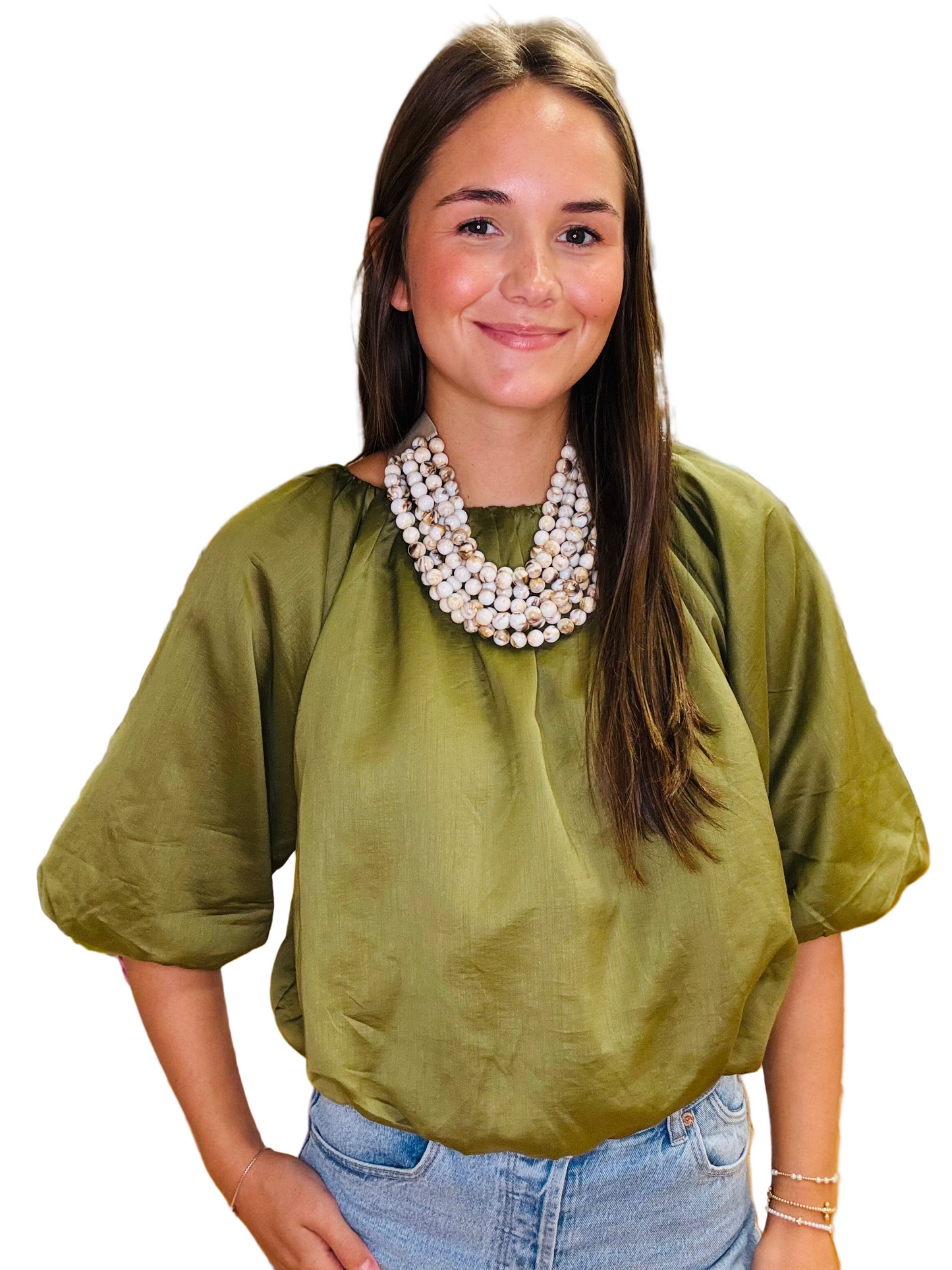 Olive Puff Sleeve Top