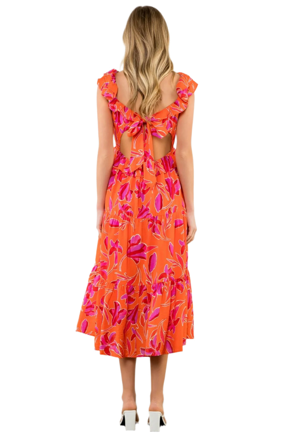 Ruffle Tie Back Midi Dress
