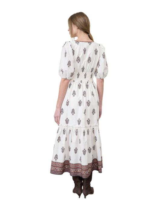 Puff Sleeve Pleated Midi Dress