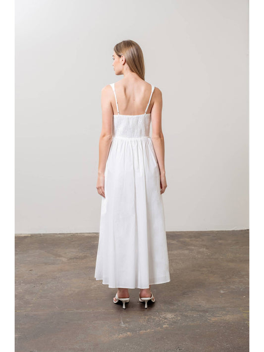 V-Neck Tie Front Midi Dress in White