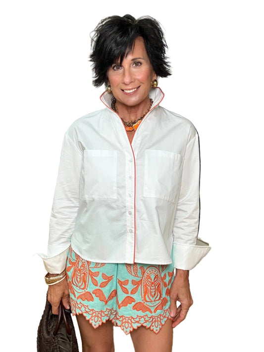 Heidi Houston Piper Long Sleeve Contrast in White/Orange - The South Apparel