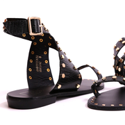 Gold Studded Ankle Sandals in Black