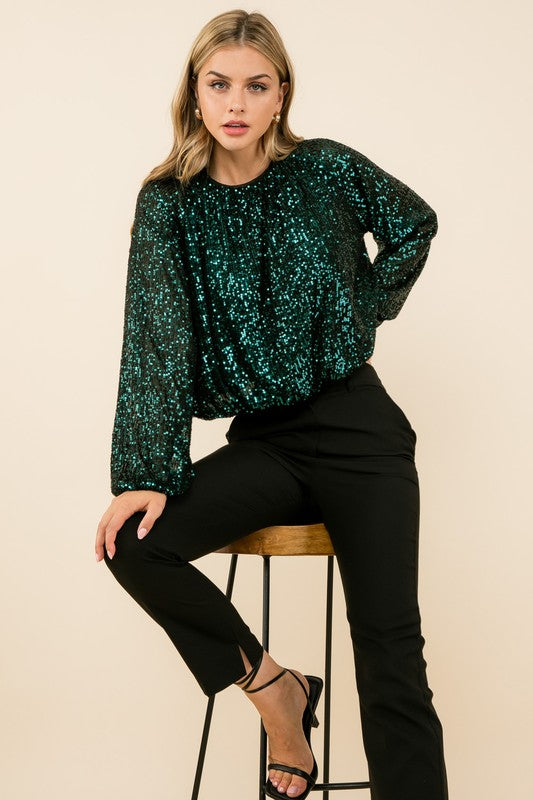 Long Sleeve Sequin Top in Teal – The South Apparel