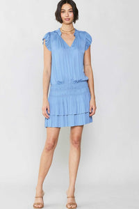 Mari Pleated Mini Dress in Periwinkle Blue