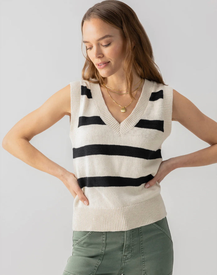 Sanctuary Sweater Shell in Black Stripe