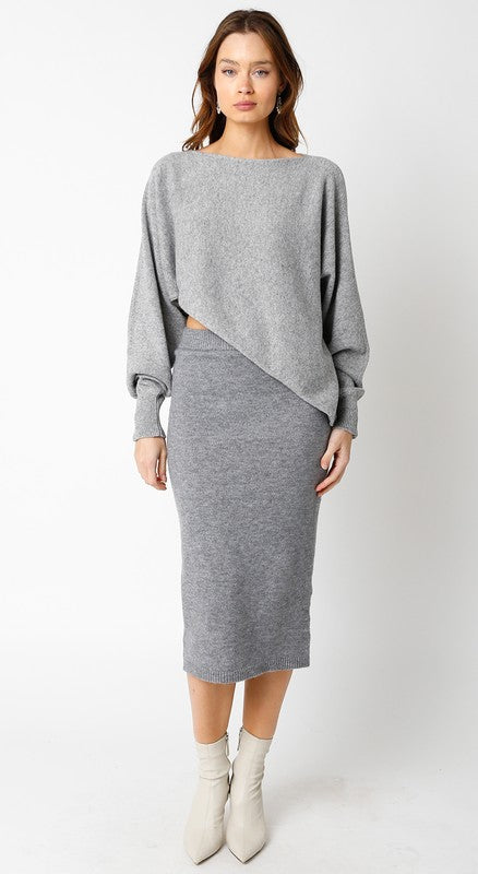 Hilda Knit Midi Skirt in Grey