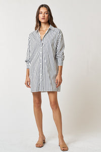 LaLa Striped Shirt Dress in Navy & White