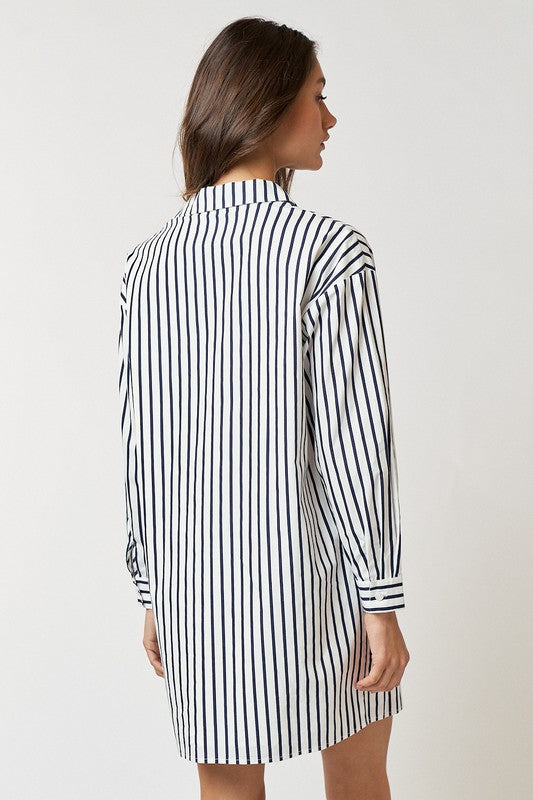 LaLa Striped Shirt Dress in Navy & White