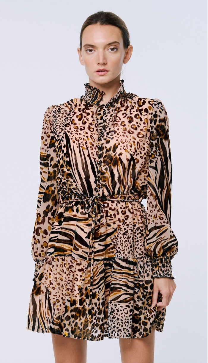 Gemma Animal Print Shirt Dress