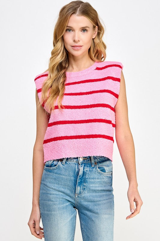 Knit Striped Sweater in Pink/Red
