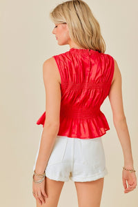 Sleeveless Smocked Top in Red