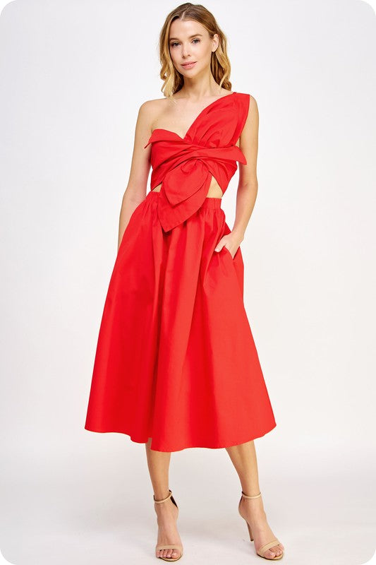 Flowers Midi Dress in Bright Red