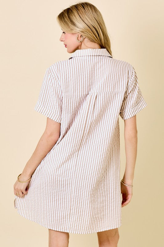 Striped Seersucker Easy Shirt Dress