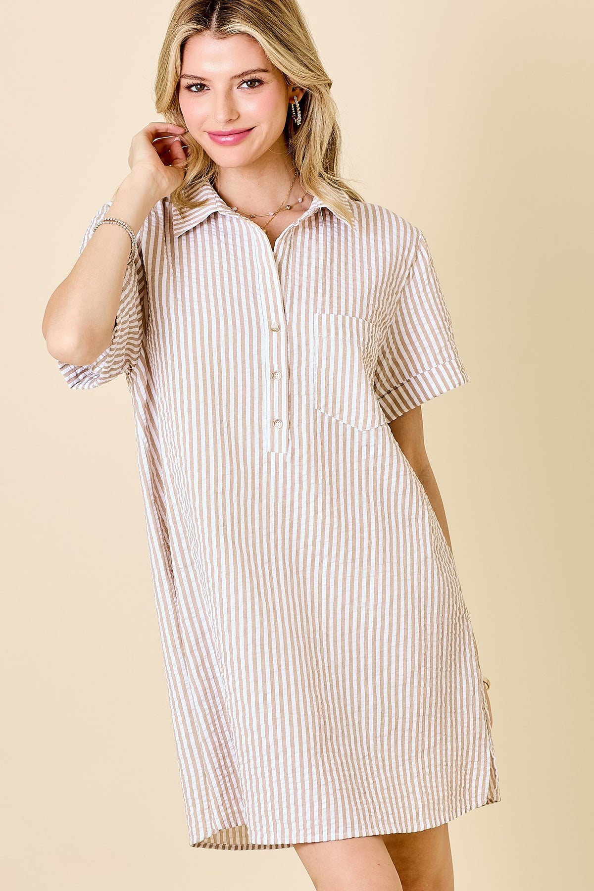 Striped Seersucker Easy Shirt Dress