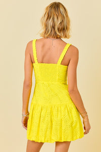 Eyelet Bubble Hem Dress in Lemon