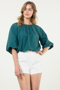 Poplin Puff Sleeve Top in Teal