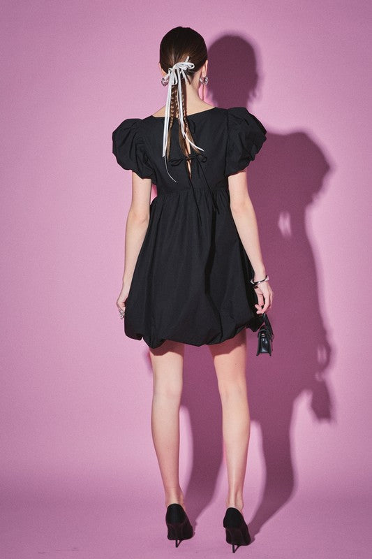 Black Bubble Scoop Mini Dress