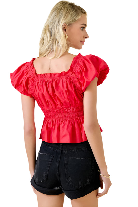 Poplin Ruffle Top in Red