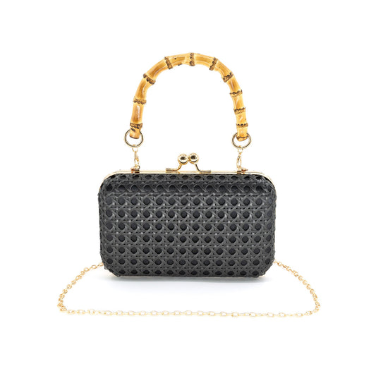 Rattan Bamboo Clutch in Black