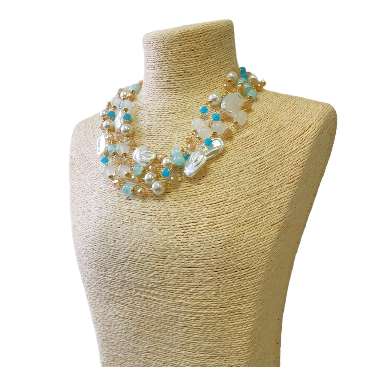 Multi Color Pastel & Pearl Multi Strand Layered Necklace