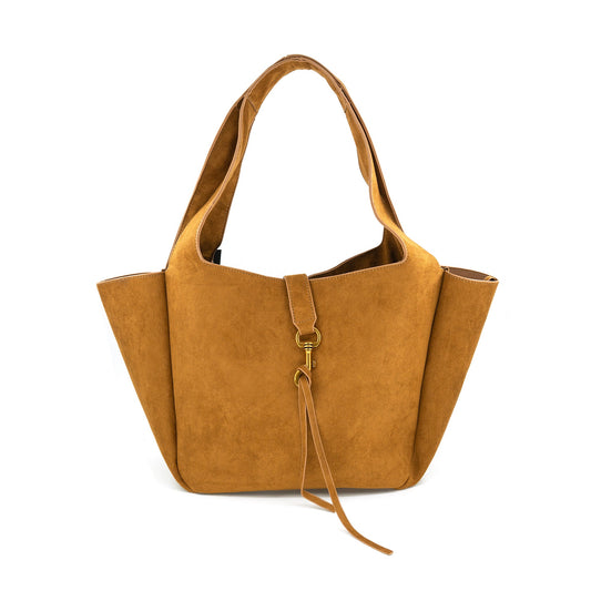 Faux Suede Tote in Cognac