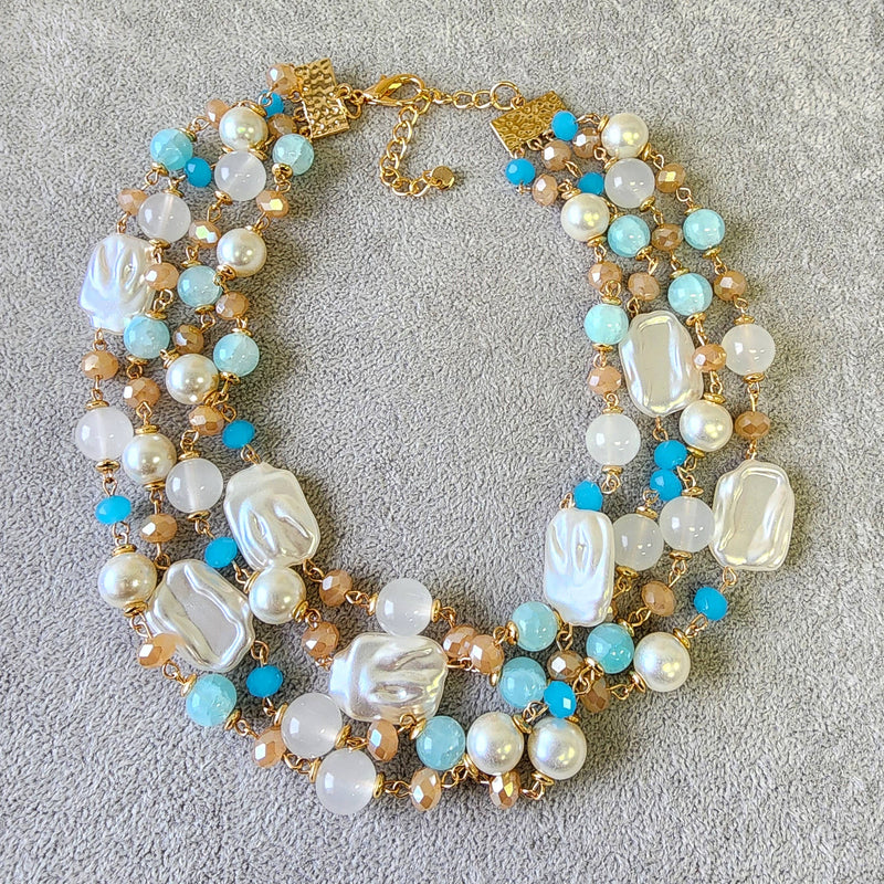 Multi Color Pastel & Pearl Multi Strand Layered Necklace