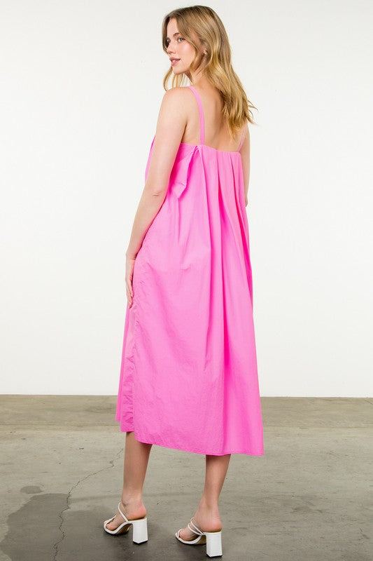 Poplin Midi Dress in Pink