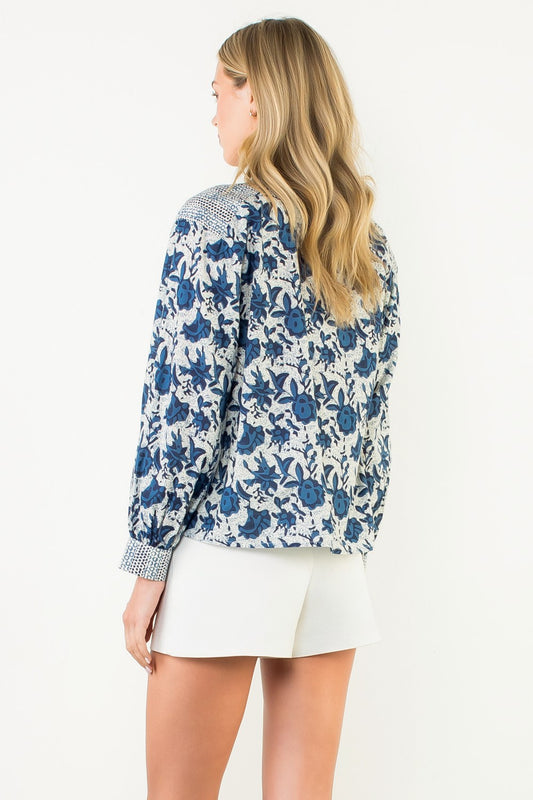 Floral Print V-Neck Button Up