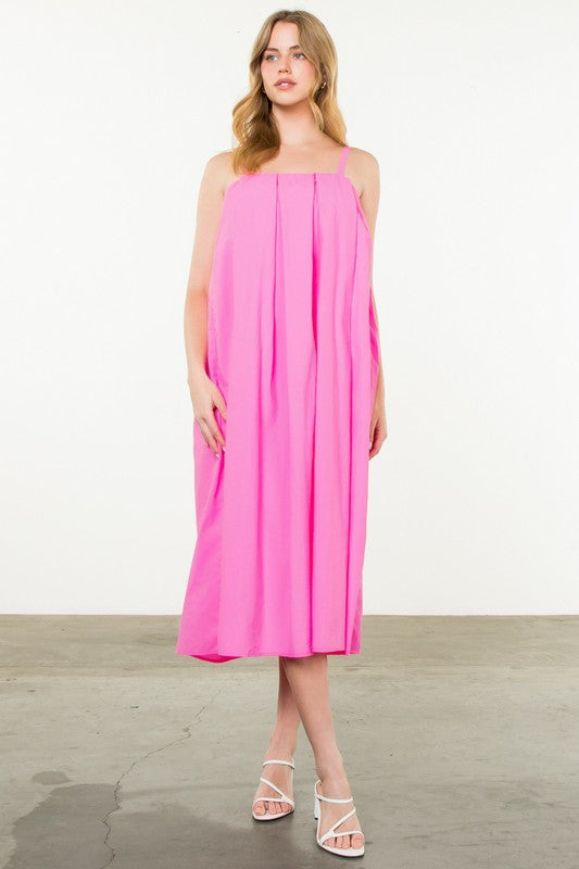 Poplin Midi Dress in Pink