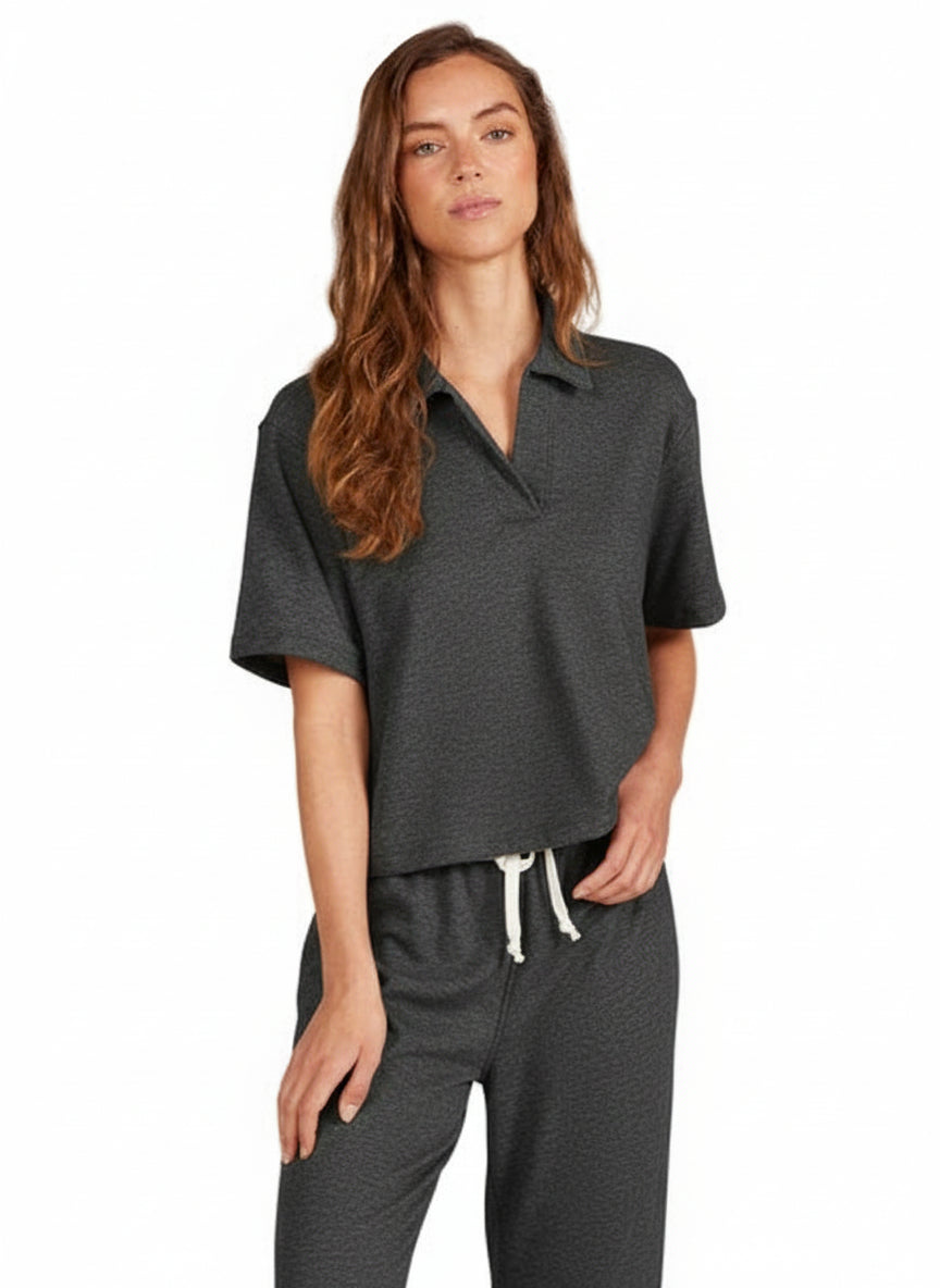 Drop Shoulder Polo in Dark Grey