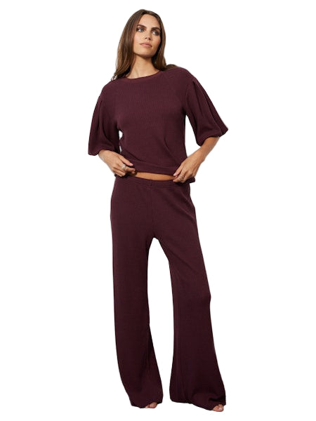 Wide Leg Drawstring Pant in Burgundy