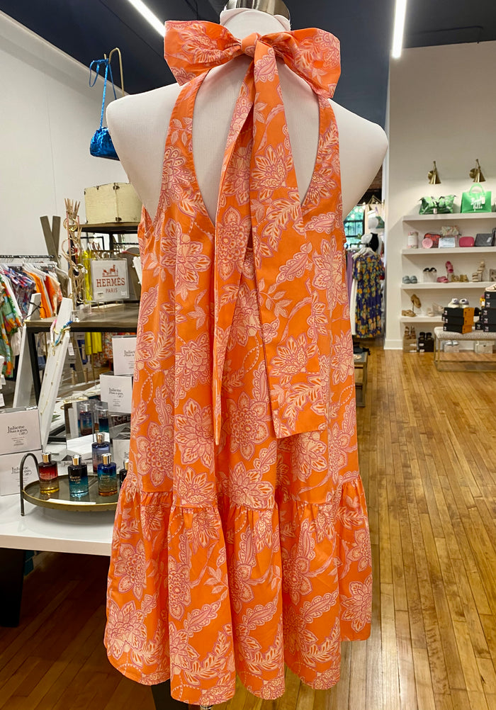 Ruffle Halter Dress in Orange/Pink