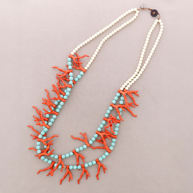 2 Strand Coral Ball Long Neclace