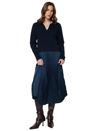 Sweater Combo Dress, Navy