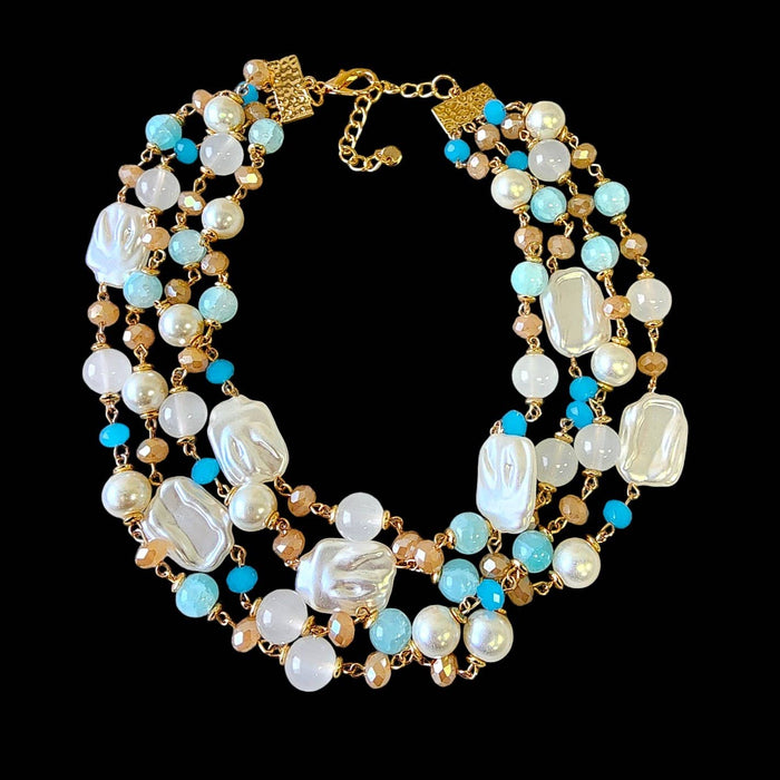 Multi Color Pastel & Pearl Multi Strand Layered Necklace