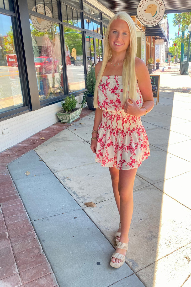 Allison Strapless Red Floral Dress