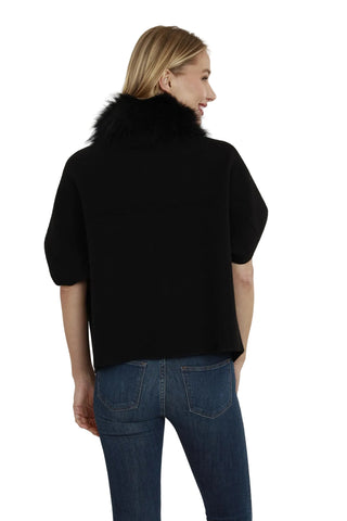 Faux Fur Collar Short Sleeve Cardigan, One Size