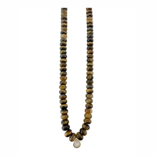 Tiger's Eye beaded necklace with a CZ teardrop pendant.