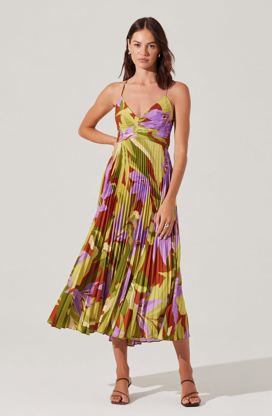 Astr The Label Blythe Dress in Green Rust Floral