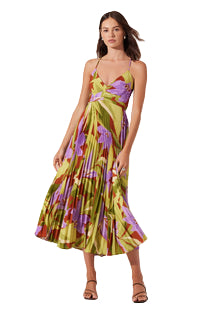 Astr The Label Blythe Dress in Green Rust Floral