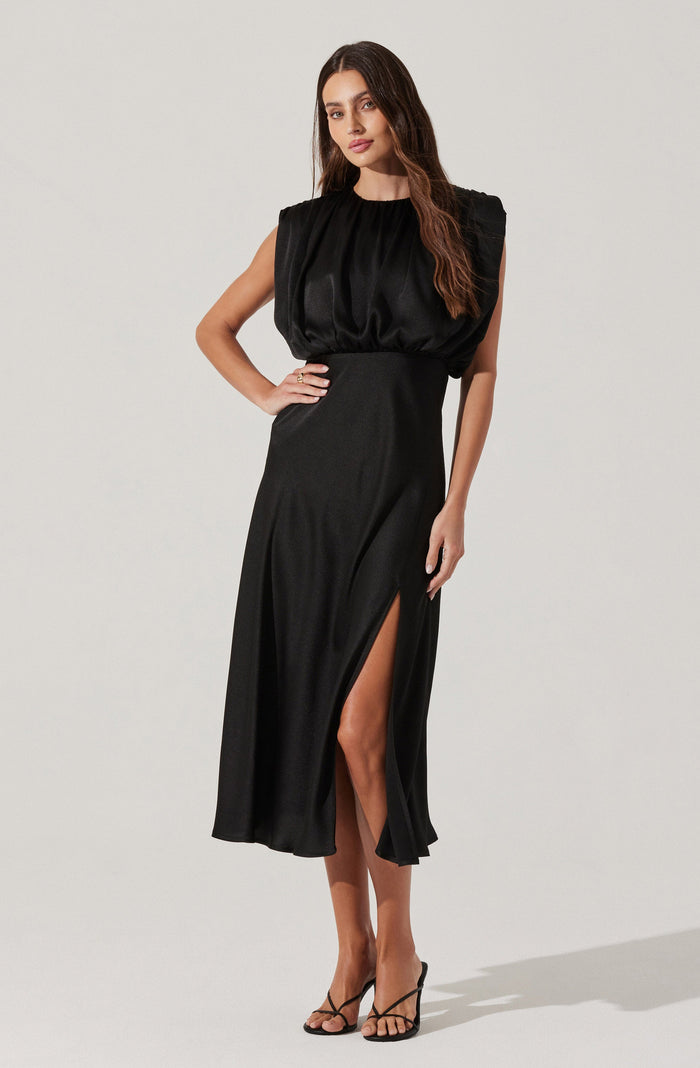 Astr The Label Blouson Midi Dress in Black