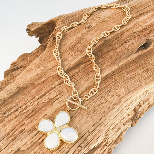 Pearl Clover Cross Necklace